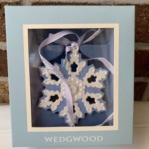 Wedgwood Blue and White Luster Pierced Snowflake Christmas Ornament with Box